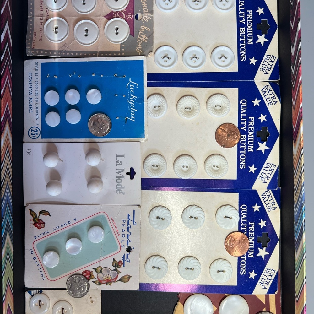 Vintage White Button Collection (43) Attached to card, new old stock
